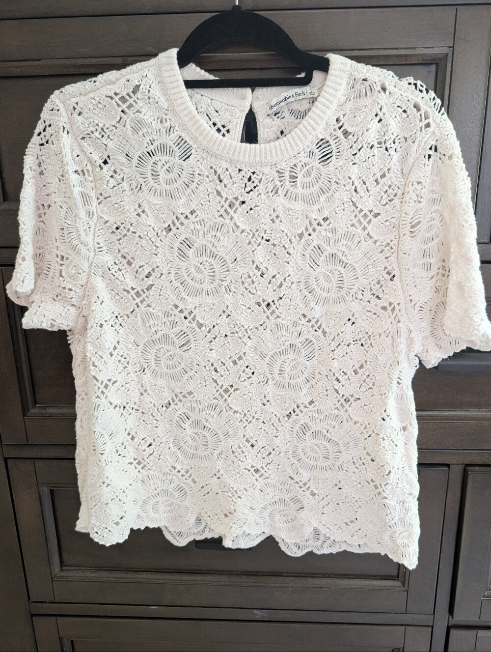 Abercrombie & Fitch White Crochet Short-Sleeve Lace Top